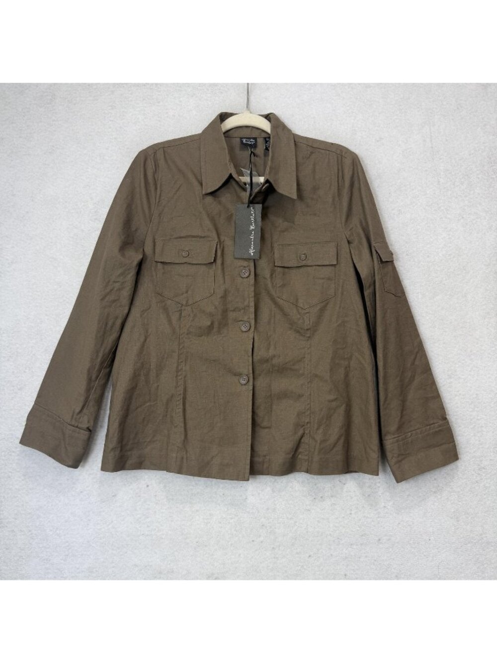 Alexandra Bartlett Jacket Womens 12 Brown Linen Blend Button Front Military
